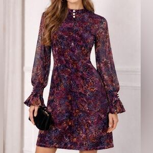 Mr. Earle Original Montreal Vtg Wmns Retro Velvet Sheer Dress 60’s 70’s Colorful